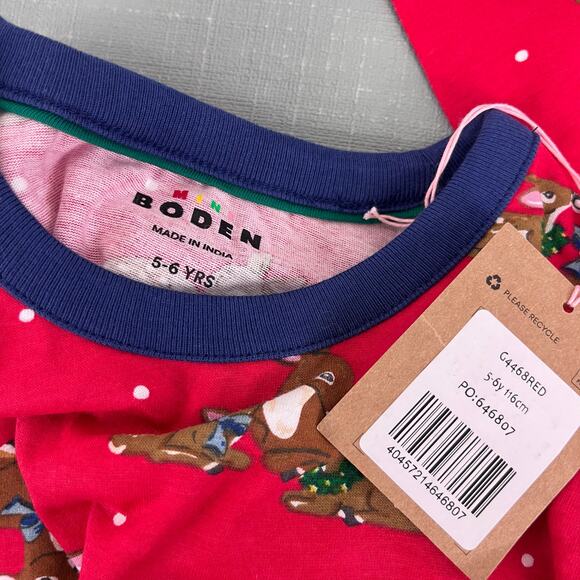 Mini Boden Printed Tunic Rockabilly Red Festive Deer 5-6 NWT - Picture 4 of 6